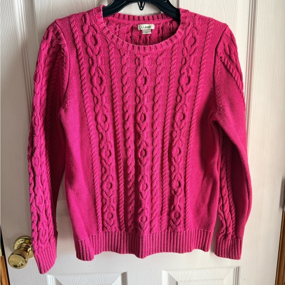L.L.Bean Sweater Women Medium
Pink Cable Knit Pullover
Crewneck Preppy Warm NWOT
